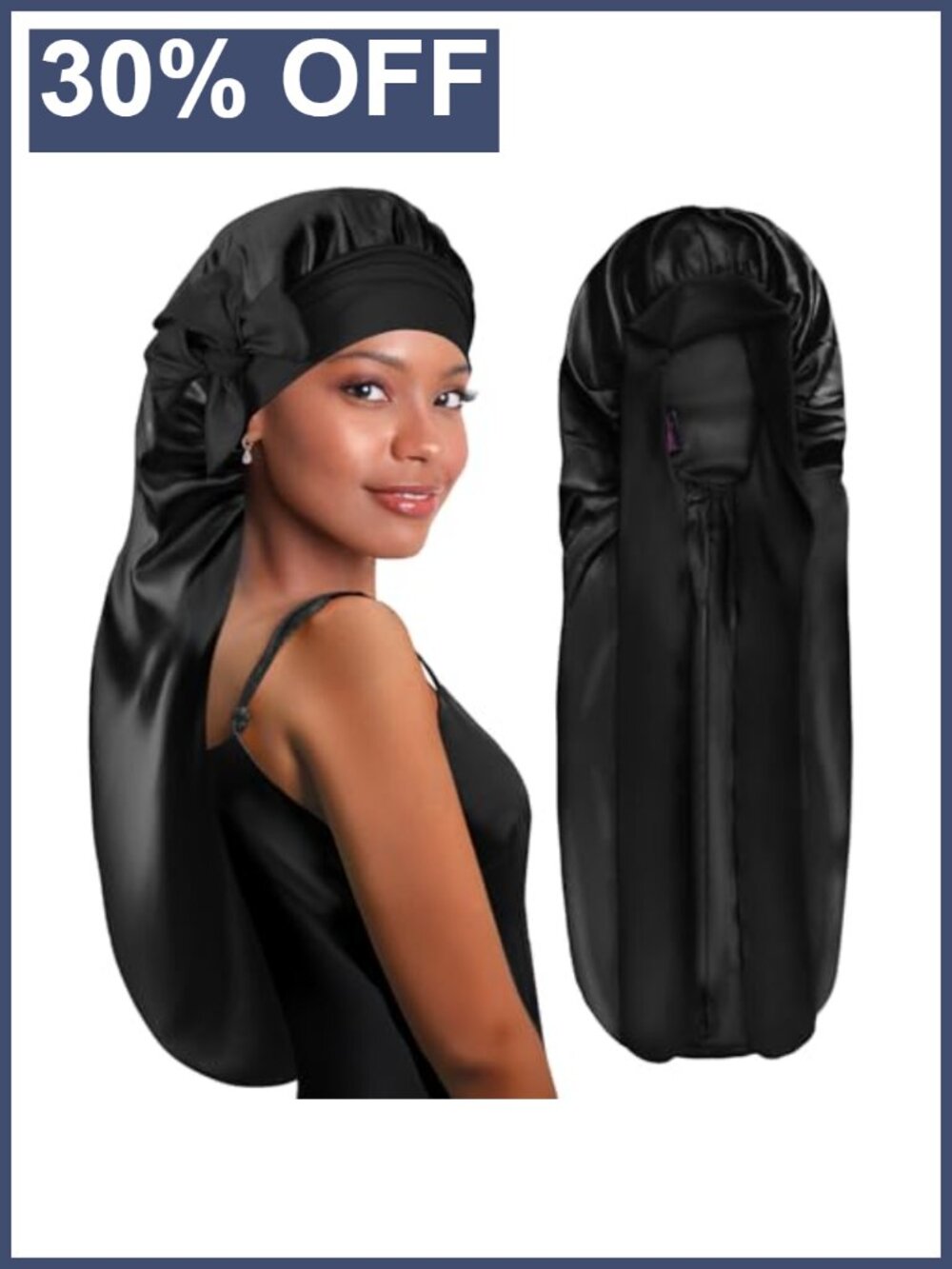Extra Long Silk Satin Braid Bonnet Foldable Tie Band Sleep Cap